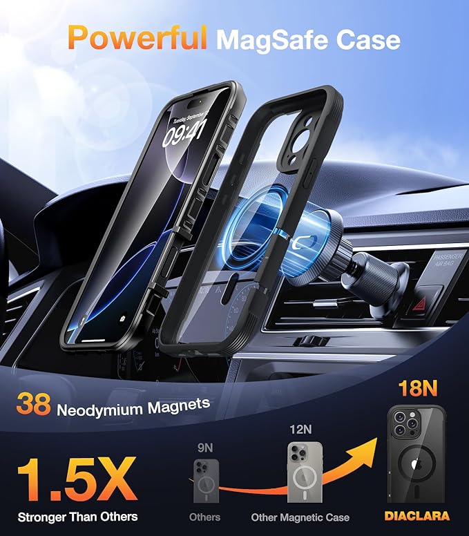 Diaclara Magnetic Designed for iPhone 16 Pro Case, Full Body Rugged with Touch Sensitive Anti-Scratch Screen Protector, Compatible with MagSafe, Soft Bumper Case for iPhone 16 Pro 6.3'', Black