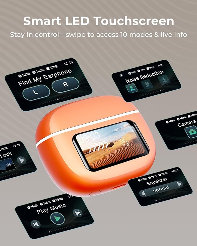 Wireless Earbuds, Ear Buds Active Noise Cancelling with Charging Case, 6.0 Bluetooth Earbuds with AI Clear Calls, 40H Playtime for Sports & Working, Stereo Sound Headphones for iPhone/Android-Orange