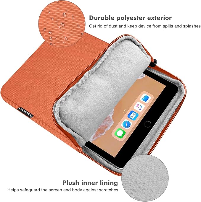MoKo 9-11 Inch Tablet Sleeve Bag Carrying Case Fits New 11inch iPad Air M4, iPad A16 2025, iPad Pro 11 M4, Air 5/4/3, iPad 10/9/8th Gen, Tab S8/S9 11", Tablet Carrying Case, Orange