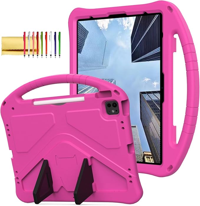 Dteck for iPad Air 13 Inch M2 2024/iPad Pro 13 inch 2024 M4 Kids Case/iPad Pro 12.9 Cover 6th/5th/4th/3rd Gen 2022/2021/2020/2018 with Pencil Holder Handle Stand EVA Protective Girl Boy Case,Rose