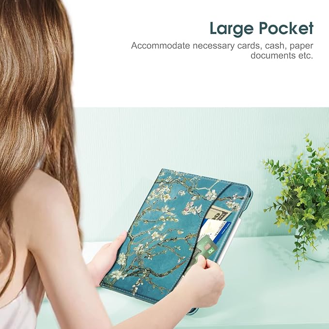 Fintie Folio Case for iPad Air 13-inch M4/M3/M2 (2026/2025/2024), Multi-Angle Viewing Protective Stand Cover with Pencil Holder & Pocket, Auto Sleep/Wake, Blossom