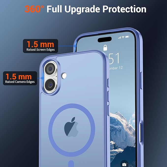 SUPFINE Magnetic for iPhone 16 Case (Compatible with MagSafe) (Military Grade Drop Protection) Slim Translucent Matte Shockproof Phone Cover,Blue Purple