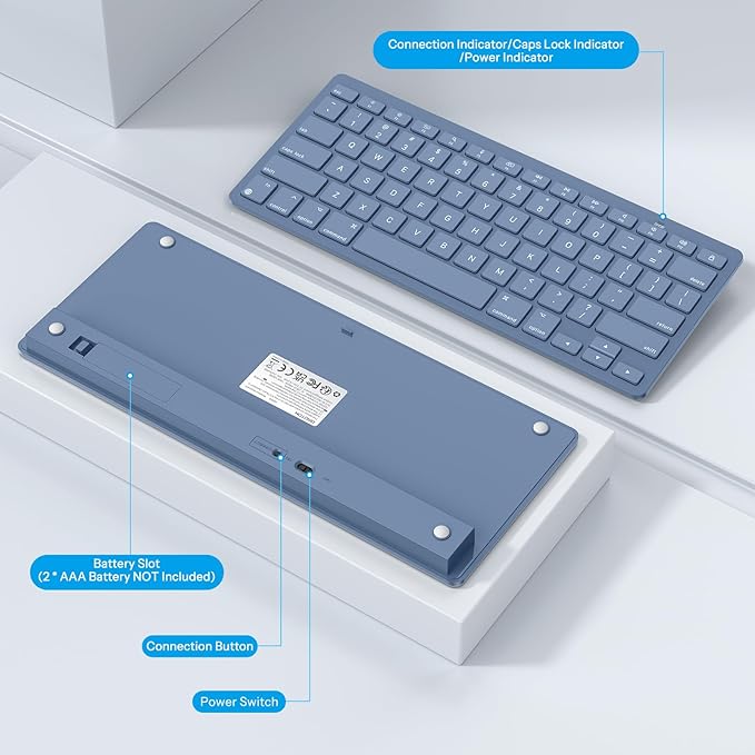OMOTON Wireless Keyboard for Mac, Compact Ultra-Slim Design (No Number Pad), Stable Bluetooth Keyboard for Mac, Ergonomic and Portable, Compatible with MacBook Pro/Air/iMac, Blue