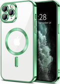 Hython Magnetic Clear for iPhone 11 Pro Case with Camera Lens Protector [Compatible with MagSafe] Luxury Plating Edge Slim Soft TPU Cover Protective Phone Case for iPhone 11 Pro 5.8", Light Green