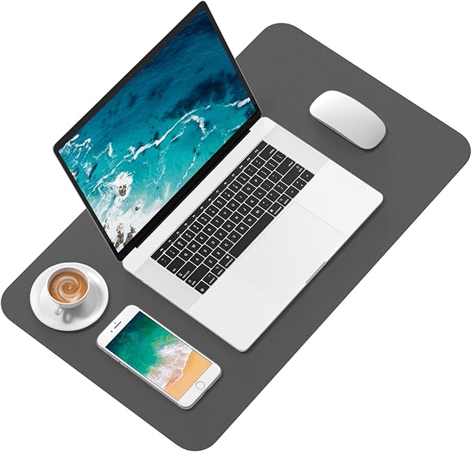 Hsurbtra Desk Pad, 23.6" x 13.8" PU Leather Desk Mat, M Extended Mouse Pad, Waterproof Desktop Blotter Protector, Non-Slip Ultra Thin Small Laptop Keyboard Writing Mat for Office Home, Dark Gray