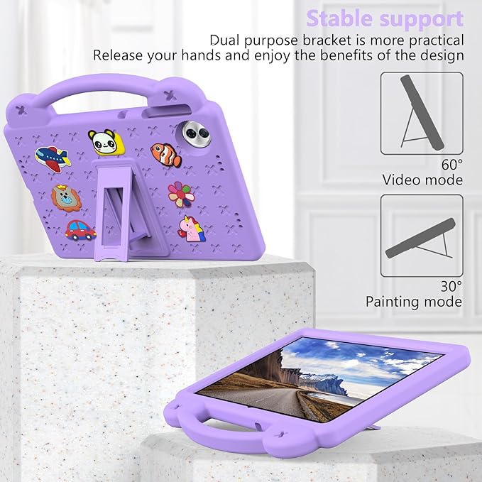 AKABEILA Compatible with Honor Pad 10 2025 12.1 inch Tablet Case, Kids Friendly Universal Lightweight Shockproof Protective Case with Shoulder Strap & Stand Handle Light Purple