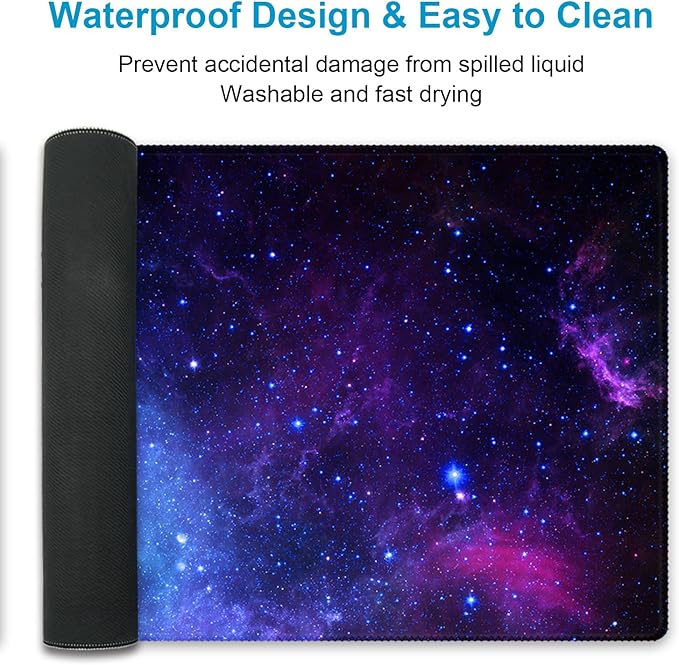 XXL Waterproof Office Desk Pad Protector 35.4x15.7 Inch - Extended Gaming Mouse Pad with Non-Slip Rubber Base, Thickened Keyboard Mat, Stitched Edges & Galaxy Star Design