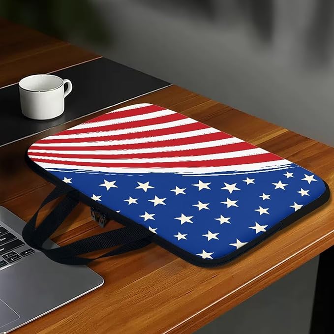 12 Inch American Flag Laptop Sleeve, Red White and Blue Laptop Cover Computer Bag Tablet Carrying Case, Zipper Tote Bags Notebook Sleeves Independence Day Gifts for Men Women
