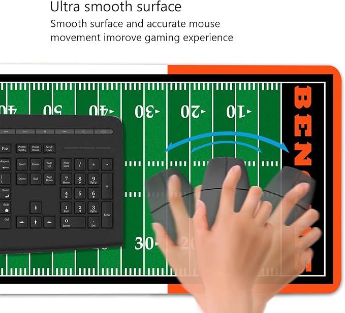 Large Gaming Mouse Pad, Mousepad with Non-Slip Rubber Base for Laptop Computer Desktop Keyboard,Football Fans Black Orange Design Mat Boy Husband Gift