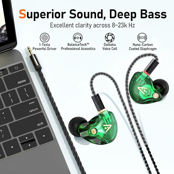 Vibes 202 Wired Earbuds - HiFi in Ear Monitor Headphones – Professional Noise Isolating Ear Buds - Clear Sound, Deep Bass & Comfort-Fit IEM Earphones - MMCX to 3.5mm, Silver Plated Cord, Carrying Case