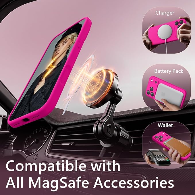 FireNova Magnetic for iPhone 17 Pro Max Case, Compatible with MagSafe, [Integrated Silicone Camera Control Button] [Camera Protection] Anti-Scratch Microfiber Lining Phone Case, 6.9", Hot Pink