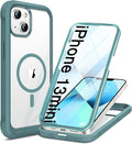 Miracase for iPhone 13 mini Case 5.4",Full-Body Protection,Clear Bumper Case with Built-in 9H Tempered Glass Screen Protector,Military-Grade Drop Protection Outdoor Phone Case for iPhone 13 mini,Teal