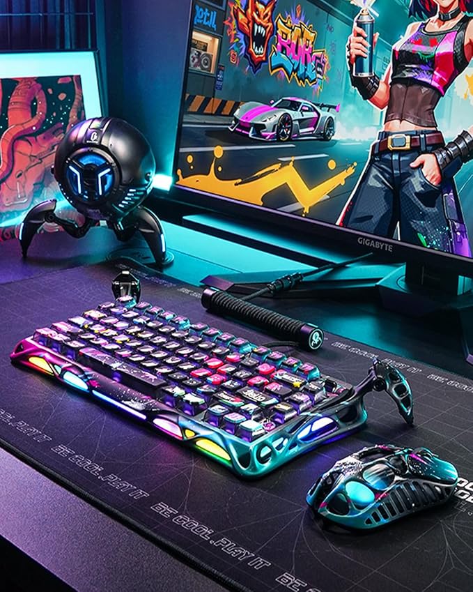 GravaStar Mercury V75 Gaming Keyboard – Hall‑Effect Magnetic‑Switch Keyboard, 8000 Hz Polling, 0.005RT, Wired USB-C, Adjustable Actuation, Semi‑Aluminum Chassis (Neon Graffiti, V75 Pro)