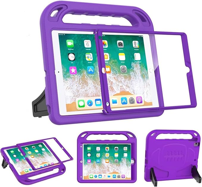 BMOUO Kids Case for iPad 6th/5th Generation (iPad 9.7-inch, 2017/2018), iPad 9.7/Air 2 Case with Screen Protector, Shockproof Handle Stand iPad 6th 5th Generation Cas e for Kids, Purple