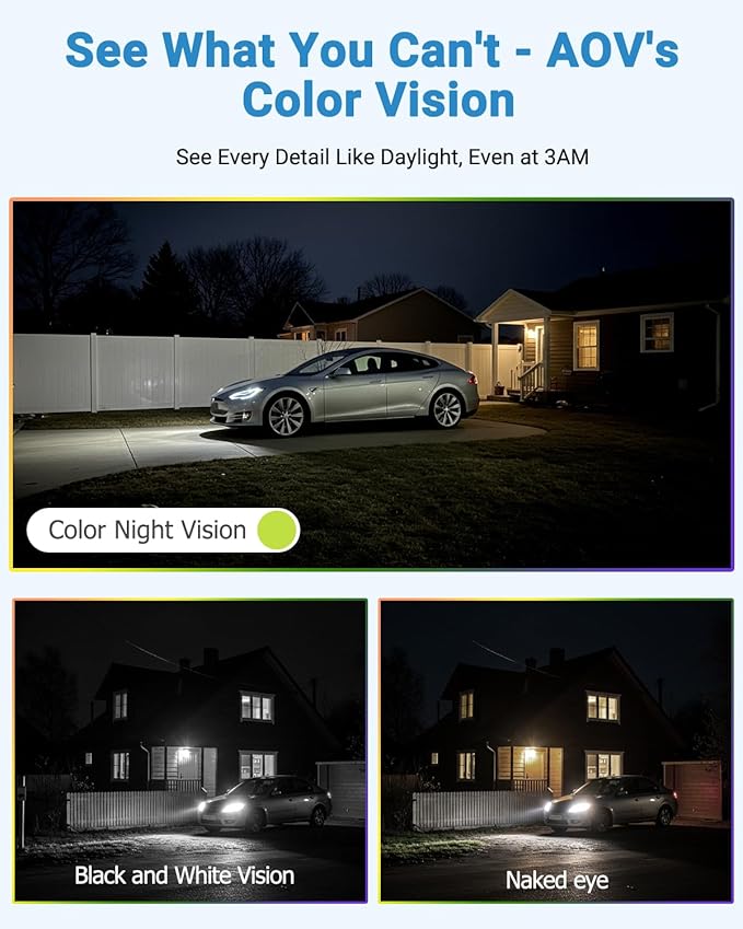 Solar Camera Security Outdoor - AOV 24/7 Recording Security Cameras Wireless Outdoor with 360° View, Human Auto Tracking, 2K Night Vision, Compatible with Alexa/Google Assistant (4 Pack)