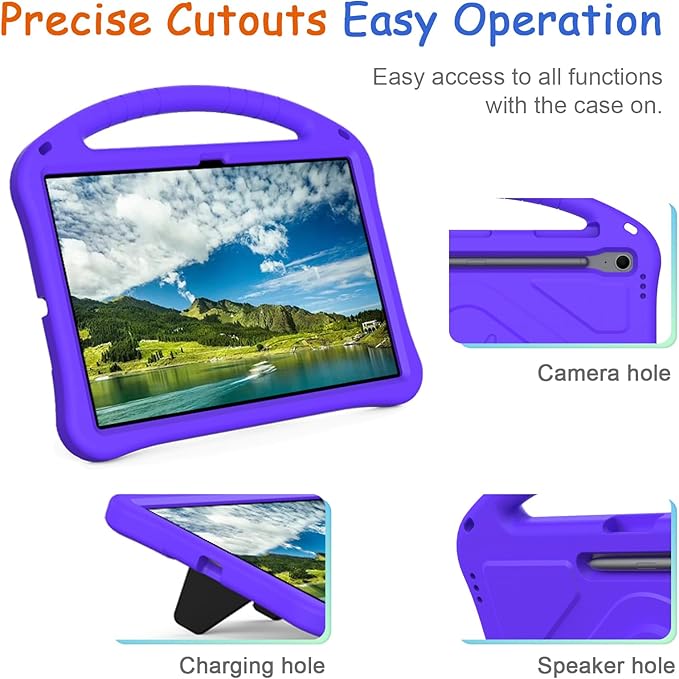 Kids Case for Samsung Galaxy Tab S10 FE+ (Plus) 13.1" 2025, Techcircle Light Weight Shock Proof EVA Foam Handle Rugged Stand Protective Cover, Purple