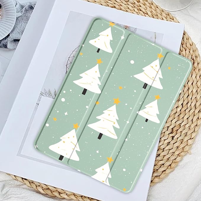 JOYLAND Cute Christmas Tree Case for iPad Air 11 Inch M3(2025)/ M2(2024),iPad Air 5th(2022)/ 4th (2020) Gen 10.9 Inch,Clear Acrylic Hard Back Green Case with Pencil Holder Trifold Stand Tablet Cover