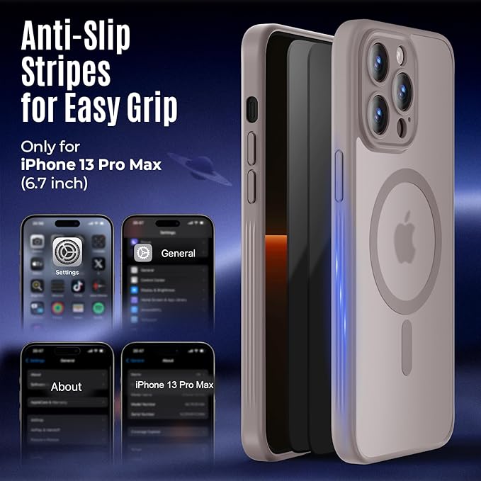 Symcele Designed for iPhone 13 Pro Max Case, Compatible with MagSafe, with Privacy Screen Protectors X2, [Camera Protection] [15FT Drop Protection] Shockproof Phone Case, 6.7", Natural Titanium