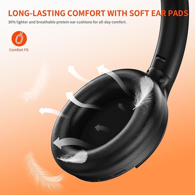 Noise Cancelling Headphones - 2025 Upgraded Wireless Over Ear Bluetooth Headphones Comfort Fit, 100H Playtime, Deep Bass, Hybrid Active Noise Canceling, Crystal Clear Calls for Travel/Office - Black