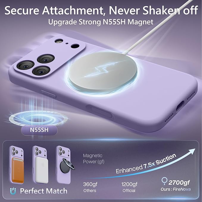 FireNova Magnetic for iPhone 17 Pro Case, Compatible with MagSafe, [Integrated Silicone Camera Control Button] [Camera Protection] Anti-Scratch Microfiber Lining Phone Case, 6.3", Clove Purple