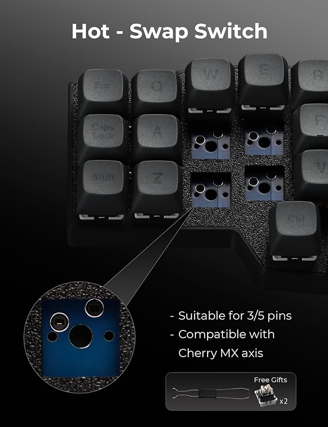 YIVU 40% Corne Wireless Split Keyboard, QMK/VIALProgrammable, Columnar-Staggered Ergonomic Layout, Hot Swappable Standard Profile MX Linear Switches, PBT Keycaps