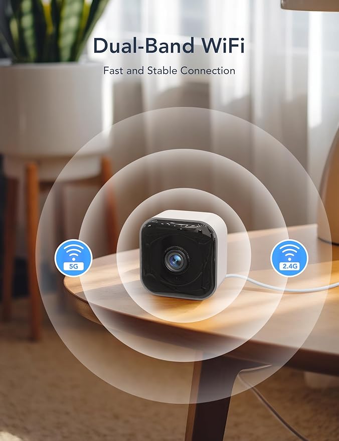 GNCC 2K Indoor Security Camera for Home, Pet Camera with Dual-Band WiFi, Mini Dog Cam with Phone App, Motion Detection, Works w/Alexa, Cloud & SD Card Storage, Fixed View, Plug-in, GC4
