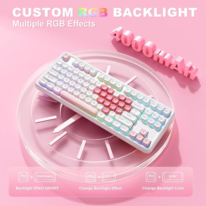 YUNZII B87 Wireless Mechanical Keyboard,QMK/VIA Programmable,TKL Layout 87 Keys,BT/2.4G/USB-C,Hot Swap Gasket Mount RGB Backlit Gaming with Wrist Rest for Win/Mac (White Heart, Cocoa Cream V2)
