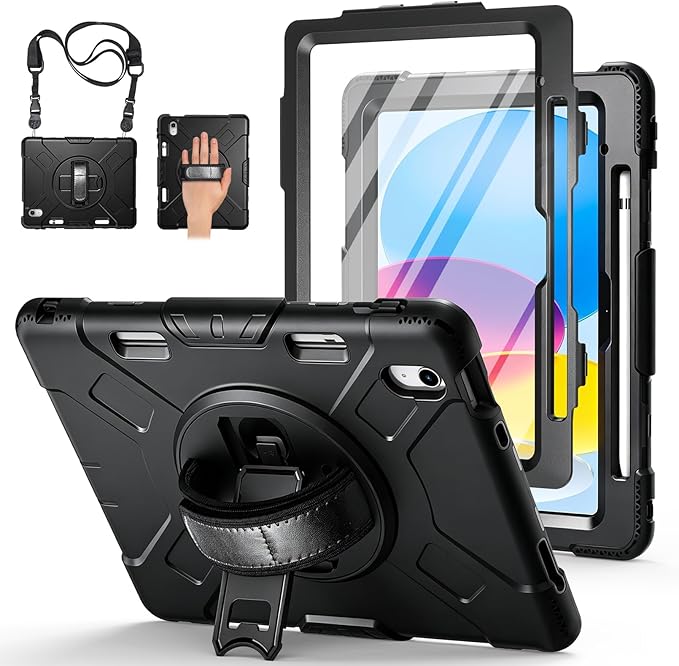 Case for iPad (A16) 11th/10th Generation Case: Protective Cover for iPad 11th Gen 11 Inch 2025 &10th Gen 10.9" 2022 with Screen Protector- Stand- Shoulder Strap- Handle- Pencil Holder
