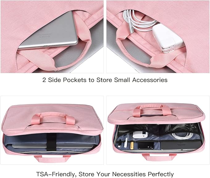 14 15 Inch Laptop Case Women Ladies Bag TSA Laptop Sleeve for MacBook Pro 14" M5/M4/M3/M2/M1, Macbook Air 15 M5/M4, Dell XPS 15/Inspiron 14, Acer HP Lenovo ASUS Chromebook 14" Notebook Case Bag, Pink