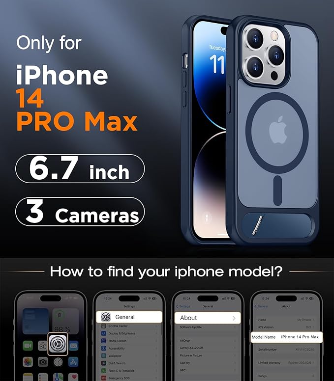 Magnetic Compatible with iPhone 14 Pro Max Case, [Built-in Invisible Kickstand][Compatible with MagSafe] [Military Grade Shockproof] Slim Translucent Matte Phone Case for iPhone 14 Pro Max 6.7"