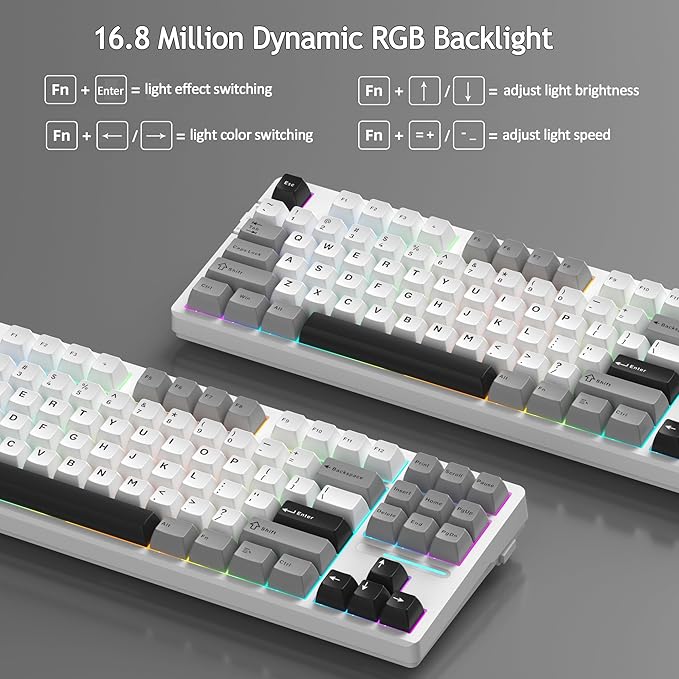 MageGee LIGHT87 Wireless Creamy Keyboard, Gasket Structure Hot Swappable Mechanical Keyboards, 2.4G/USB-C/BT5.0 RGB Backlit Gaming Keyboard for Win/Mac/PC, 8000mAh Battery, PBT Keycaps, Grey