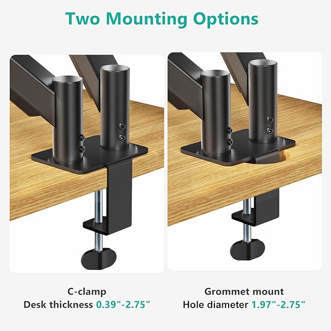 WALI Dual Monitor Mount for 13-27 inch Screens, Dual Monitor Arms for 2 Monitors Holds 19.8 lbs, Adjustable Dual Monitor Stand for Desk, VESA Mount 75x75/100x100mm (GSMP002), Black