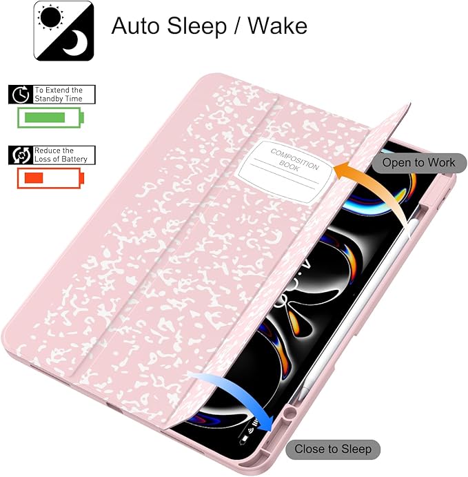 Soke Case for New iPad Pro 13 Inch (M5/M4, 2025/2024 Release), with Pencil Holder Trifold Stand Shockproof [Support Apple Pencil Charging + Auto Wake/Sleep], Soft TPU Back Cover, Book Pink