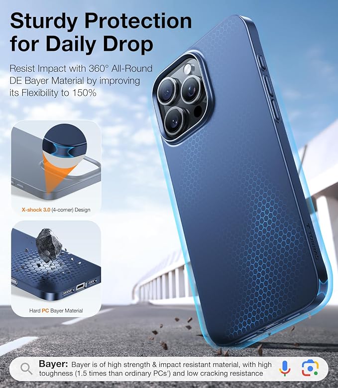 TORRAS Magnetic Slim-Fit for iPhone 16 Pro Max Case 6.9 inch, Ultra-Thin 16 ProMax Phone Case Compatible with MagSafe, Light Anti-Scratch Matte Hard PC Bayer OriginFit, Navy Blue