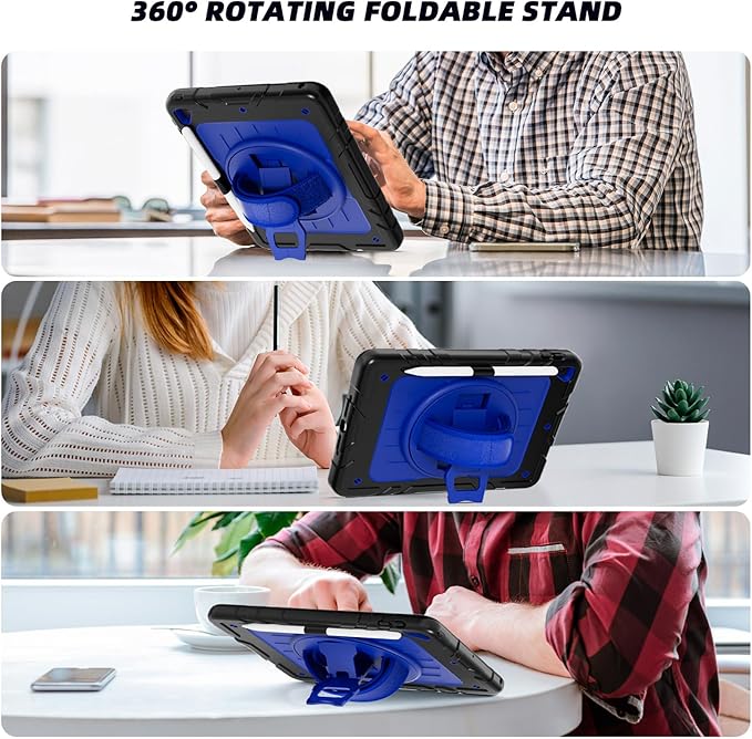 Case for iPad 6th/5th Generation 9.7''inch with Screen Protector Pencil Holder [360 Rotating Hand Strap] &Stand, Drop-Proof Case for iPad 6th/5th/ Air 2/ Pro 9.7 (Black&Blue)