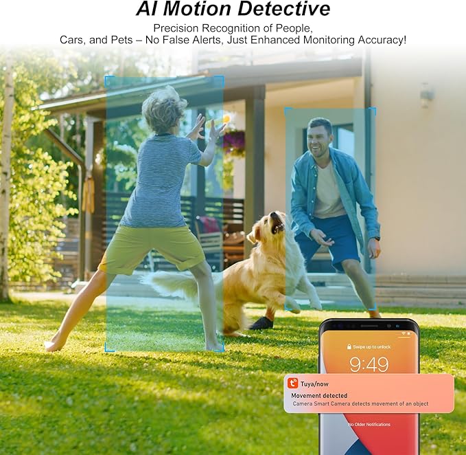 2K Solar Security Cameras Wireless Outdoor-2.4/5Ghz WiFi Cameras for Home Security, AI Motion Detection, Color Night Vision, SD Card/Cloud Storage, Waterproof, Work with Alexa/Google Home (4 Cameras)
