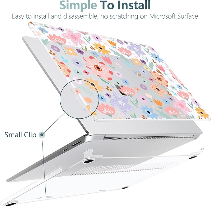 Hard Case for 15-inch Microsoft Surface Laptop Copilot+ PC 2024 (7th Ed) Fashionable Lightweight Floral Design Clear Laptop Shell, with TPU Keyboard Cover & OTG Adapters, Colorful Flowers