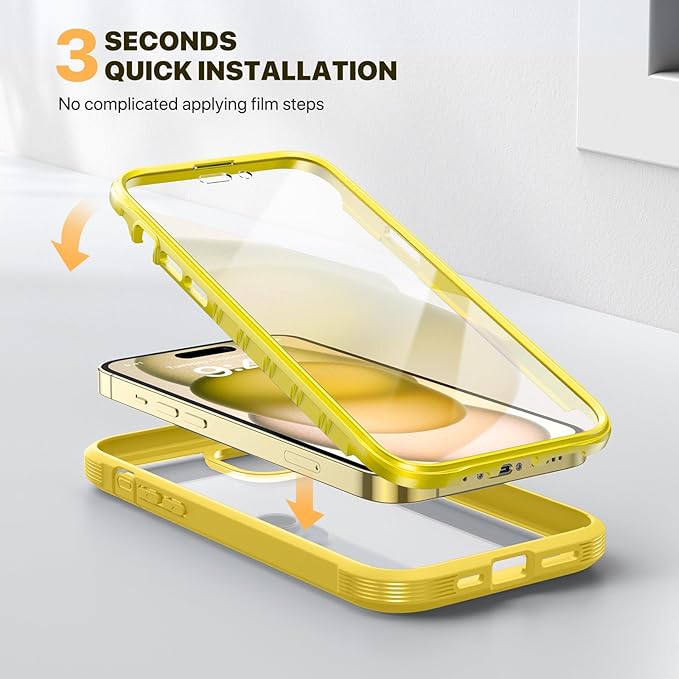 Diaclara Designed for iPhone 15 Case, Full Body Rugged Case with Built-in Touch Sensitive Anti-Scratch Screen Protector, with Camera Lens Protector(Lemon Yellow)