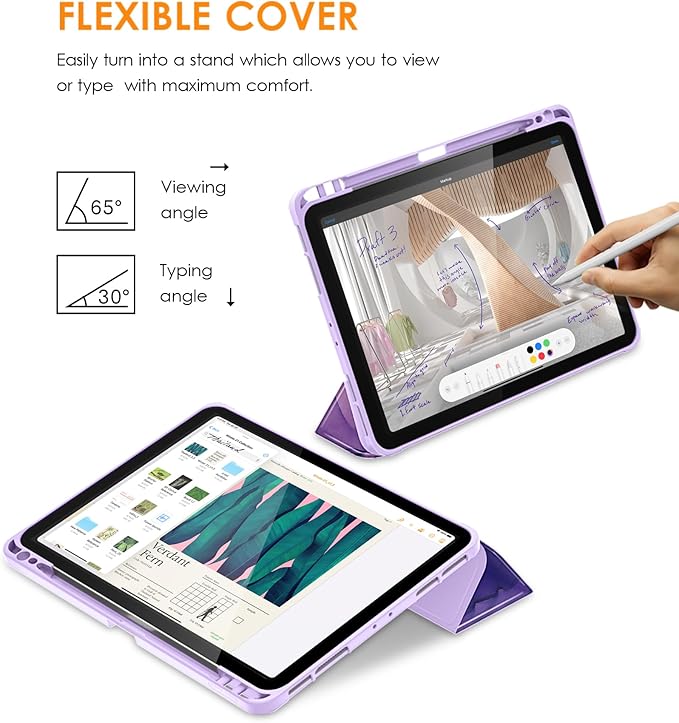 DTTO for iPad Pro 11 inch 4th/3rd/2nd/1st Generation 2022/2021/2020/2018 Case, Smart Slim Trifold Stand Soft TPU Back Cover with Built-in Pencil Holder, Also Fit iPad Air 5/4,Purple Marble