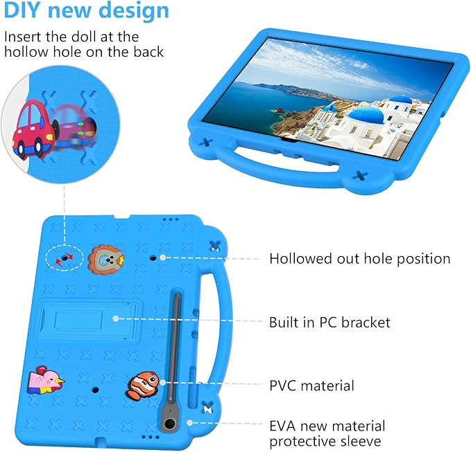 AKABEILA Compatible with Samsung Galaxy Tab A11+ 2025 Tablet Case, Kids Friendly Universal Lightweight Shockproof Protective Case with Shoulder Strap & Stand Handle Sky Blue