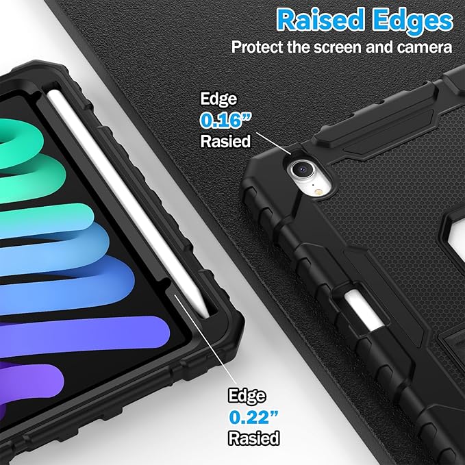 Grifobes Case for iPad mini 7 (A17 Pro) 2024 / Mini 6 2021 8.3 inch, Heavy Duty Shockproof Rugged Cover with Pencil Holder Stand, for I Pad Mini 7th/6th Gen 8.3" Case (Black)