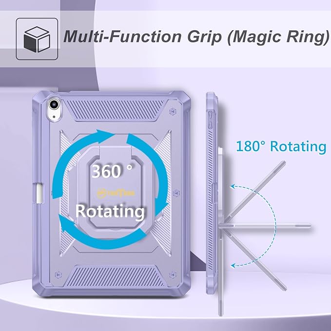 Fintie Case for iPad Air 11-inch M4/M3/M2 (2026/2025/2024), iPad Air 5th/4th Generation (2022/2020) 10.9 Inch - [Tuatara Magic Ring] 360 Degree Rotating Stand Cover with Screen Protector, Lilac Purple