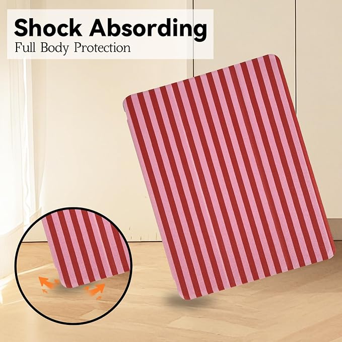 Lovmooful Compatible for iPad 5/6 (9.7-Inch,2018/2017 Model,6th/5th Generation) Case with Pencil Holder Cute Striped with Aesthetic Design Soft TPU Trifold Stand Protective-Red