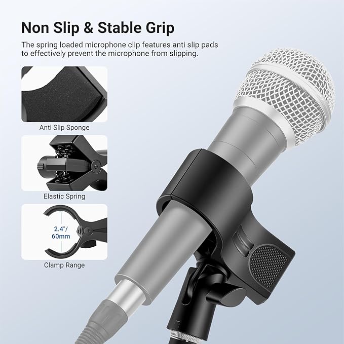 NEEWER Desktop Microphone Stand with Flexible Arm, Adjustable Desk Mic Clamp Holder Mount with Clip & 1/4" to 5/8" Adapter Compatible with Shure Razer Seiren Mini Audio Technica AT2020, MS042