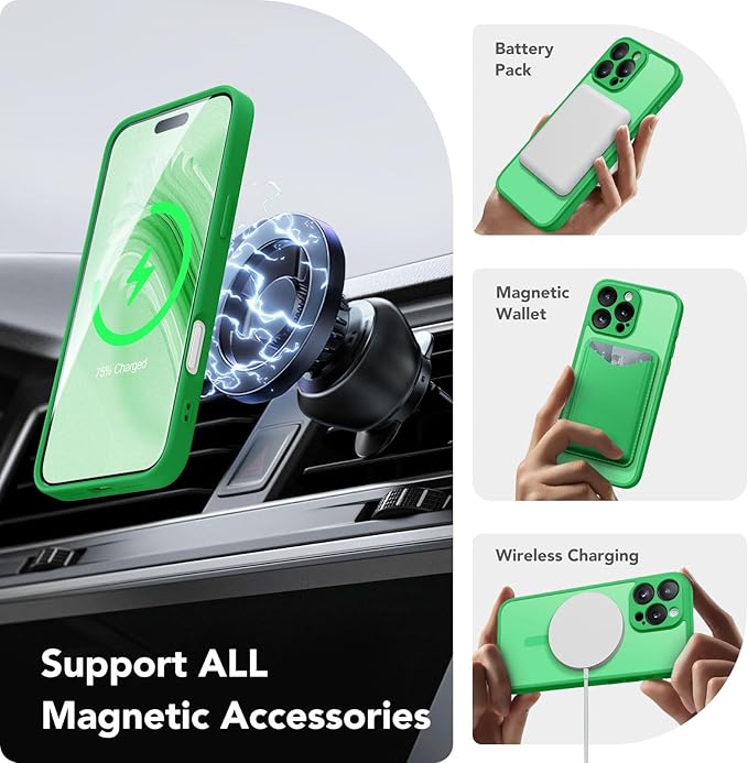 CAPRARO Magnetic Compatible with iPhone 16 Pro Max Case, Upgraded [Full Camera Protection] [Compatible with MagSafe] Protective Translucent Matte Women Phone Case Cover, Emerald Green
