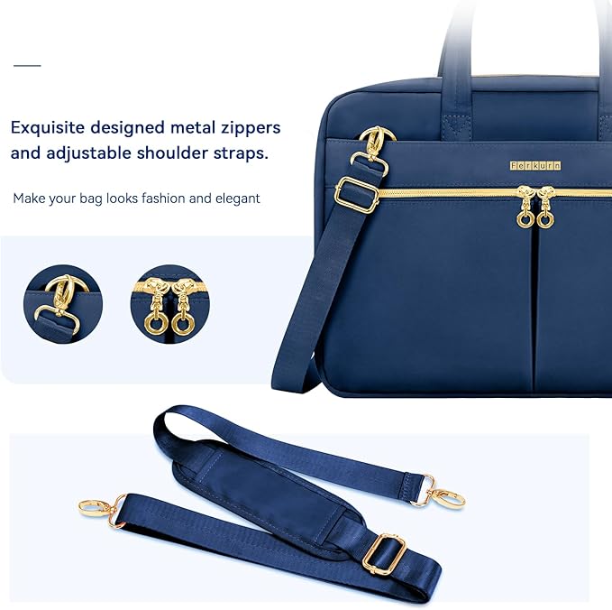 Ferkurn Laptop Bag Case Women Men Computer Bag Compatible with MacBook/HP/LG/Dell, Shoulder Strap Slim Carrying Messenger Briefcase, Blue, 14 Inch