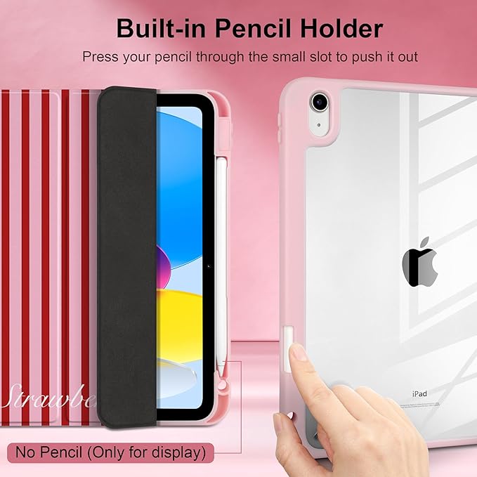 Case for iPad Air 13 inch 2026 M4 2025 M3 2024 M2 Release with Pencil Holder Slim Cute Striped Trifold Stand Cover with Clear Back Auto Sleep Aesthetic Preppy Design for Girls Women, Stripe