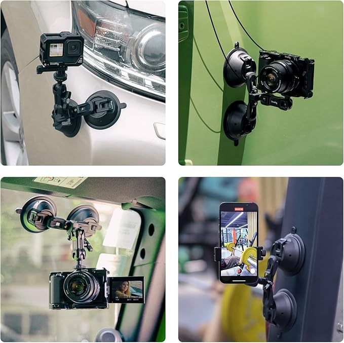 SmallRig Camera Suction Cup Mount, Mount for GoPro 13/12, for DJI Action 6/5, on Car Window, Windshield, for Sony DSLR, Lightweight Camera, Vehicle Shooting,Vlogging, with Action Camera Mount-3566