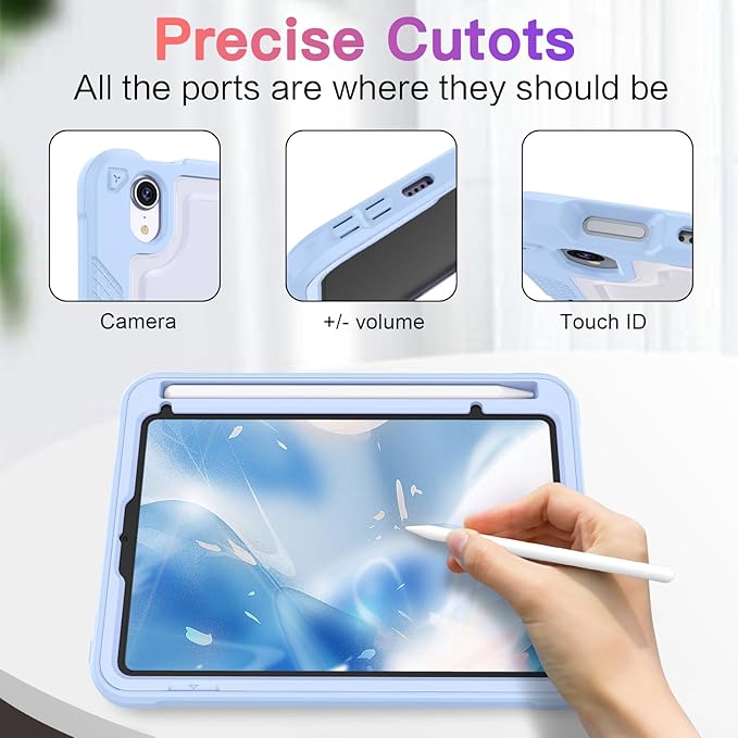 ZoneFoker Case for iPad mini A17 Pro, for iPad mini 7th/6th Generation Case 8.3 inch 2024/2021 with Pencil Holder/Stand, Slim Cover for i Pad Mini 7/6 (Clear Glitter/SkyBlue)