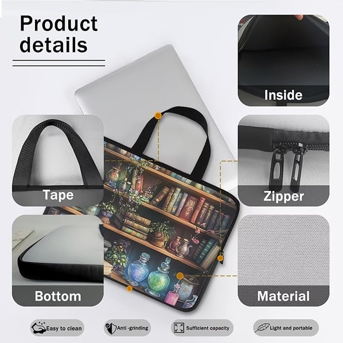 Vintage Bookshelf Laptop Case Sleeve for Women Laptop Bag Computer Carrying Case Book Lover 15 Inch Computer Protective Notebook Case Cover